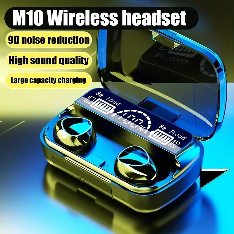 M10 Wireless Bluetooth Headphones LED Display 3500mah Charging Box 9D Stereo In-Ear Sports Waterproof Bluetooth 5.3 Headset